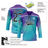Custom Purple Black Blue-White 3D Pattern Abstract Gradient Halftone Hockey Lace Neck Jersey