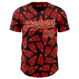 Custom Black Red-Cream Valentine's Day Love Heart Authentic Baseball Jersey