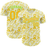 Custom Cream Gold Neon Green-White Valentine's Day Love Heart Authentic Baseball Jersey