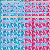 Custom Sky Blue Pink-White Valentine's Day Gradient Love Heart Authentic Baseball Jersey