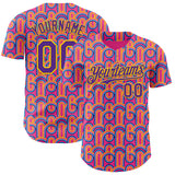 Custom Pink Purple-Yellow Valentine's Day Line Authentic Baseball Jersey