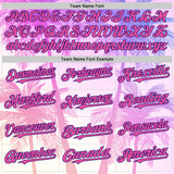 Custom Pink Dark Purple-White Valentine's Day Gradient Coconut Trees Authentic Baseball Jersey