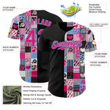 Custom Black Hot Pink-Light Blue Valentine's Day Love Heart Authentic Baseball Jersey