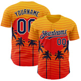 Custom Yellow Navy Orange-Cream Valentine's Day Gradient Coconut Trees Authentic Baseball Jersey