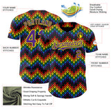 Custom Black Purple-Light Yellow Valentine's Day Love Heart Pride Month Love Is Love Authentic Baseball Jersey