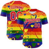 Custom Rainbow Fire Red-White Valentine's Day Love Heart Pride Month Love Is Love Authentic Baseball Jersey