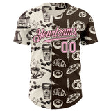 Custom Brown Light Pink-Cream Valentine's Day Bagel Meets Coffee Authentic Baseball Jersey