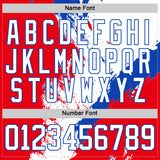 Custom White Thunder Blue-Red 3D Pattern Abstract Splatter Paint Hockey Lace Neck Jersey