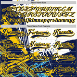 Custom White Navy-Yellow 3D Pattern Abstract Splatter Paint Hockey Lace Neck Jersey