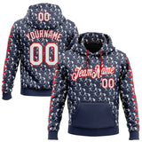 Custom Stitched Navy White-Fire Red 3D Pattern Design Baseball Game Day New England Inspired Sports Pullover Sweatshirt Hoodie