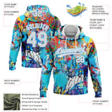 Custom Stitched Graffiti Pattern White-Light Blue 3D Abstract Splash Sports Pullover Sweatshirt Hoodie