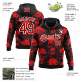 Custom Stitched Black Red-White 3D Pattern Design Halloween Skulls Sports Pullover Sweatshirt Hoodie