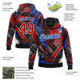 Custom Stitched Graffiti Pattern Red Thunder Blue-White 3D Abstract Splatter Sports Pullover Sweatshirt Hoodie