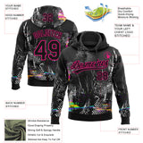 Custom Stitched Black Hot Pink 3D Pattern Design Abstract Neon Street Style Sports Pullover Sweatshirt Hoodie