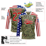 Custom Camo Red Royal-White American Flag Camouflage Hockey Lace Neck Jersey