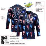 Custom Navy Red Royal-White American Flag Hockey Lace Neck Jersey