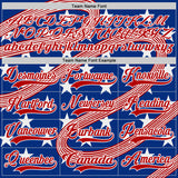 Custom Royal Red-White American Flag Hockey Lace Neck Jersey