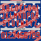 Custom Royal Red-White American Flag Hockey Lace Neck Jersey