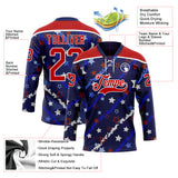 Custom Blue Red-White American Flag Hockey Lace Neck Jersey