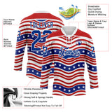 Custom White Royal-Red American Flag Hockey Lace Neck Jersey