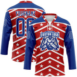Custom Red Royal-White American Flag Hockey Lace Neck Jersey