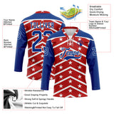 Custom Red Royal-White American Flag Hockey Lace Neck Jersey
