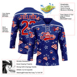 Custom Royal Red-White American Flag Hockey Lace Neck Jersey