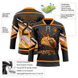 Custom Black Bay Orange-White 3D Pattern Design Foodie Funny Tacos Hockey Lace Neck Jersey