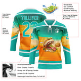 Custom Green Aqua Yellow-White 3D Pattern Design Foodie Funny Hamberger Hockey Lace Neck Jersey