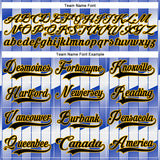 Custom White Black Thunder Blue-Gold 3D Pattern Design Stripe Gradient Hockey Lace Neck Jersey