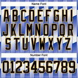 Custom White Black Thunder Blue-Gold 3D Pattern Design Stripe Gradient Hockey Lace Neck Jersey