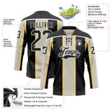 Custom Black Cream-White 3D Pattern Design Stripe Hockey Lace Neck Jersey