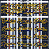 Custom Black Navy Red Gold-White 3D Pattern Design Stripe Hockey Lace Neck Jersey