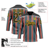 Custom Green Black Red Yellow-White 3D Pattern Design Stripe Hockey Lace Neck Jersey