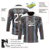 Custom Black White Red-Blue 3D Pattern Design Stripe Hockey Lace Neck Jersey