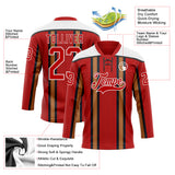 Custom Red Old Gold Black-White 3D Pattern Design Stripe Hockey Lace Neck Jersey