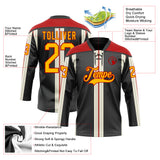 Custom Black Gold Cream-Red 3D Pattern Design Stripe Hockey Lace Neck Jersey