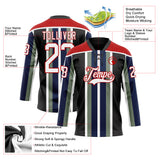 Custom Black White Green Navy-Red 3D Pattern Design Stripe Hockey Lace Neck Jersey