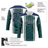 Custom Green Navy White-Cream 3D Pattern Design Stripe Hockey Lace Neck Jersey