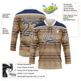 Custom Old Gold Steel Gray Red Cream-White 3D Pattern Design Stripe Hockey Lace Neck Jersey