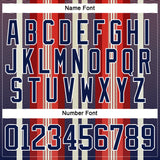 Custom Red Navy Cream-White 3D Pattern Design Stripe Hockey Lace Neck Jersey
