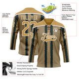 Custom Old Gold Green Black-White 3D Pattern Design Stripe Hockey Lace Neck Jersey