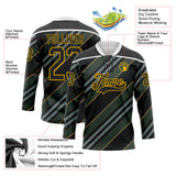 Custom Black Gold-White 3D Pattern Design Stripe Hockey Lace Neck Jersey