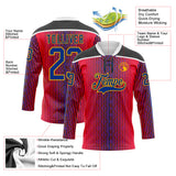 Custom Red Royal Black Gold-White 3D Pattern Design Stripe Hockey Lace Neck Jersey