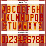 Custom Red Cream Gold-White 3D Pattern Design Stripe Hockey Lace Neck Jersey