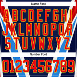 Custom Navy Fire Red Gold Blue-White 3D Abstract Pattern Graphic Cyber Mecha E-sport Hockey Lace Neck Jersey