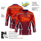 Custom Red Fire Red Gold Navy-White 3D Abstract Pattern Graphic Cyber Mecha E-sport Hockey Lace Neck Jersey