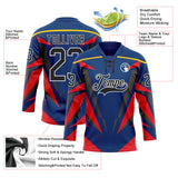 Custom US Navy Blue Black Red-White 3D Abstract Pattern Graphic Cyber Mecha E-sport Hockey Lace Neck Jersey