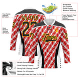 Custom White Black Red Yellow-White 3D Abstract Pattern Graphic Cyber Mecha E-sport Hockey Lace Neck Jersey