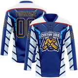 Custom Blue Navy Yellow Red-White 3D Abstract Pattern Graphic Cyber Mecha E-sport Hockey Lace Neck Jersey